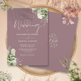 Invitación Mauve Greenery Floral Monograma Boda