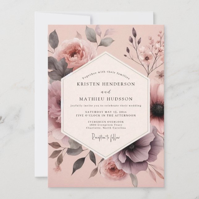 Invitación Mauve Hazy Floral Wedding (Anverso)