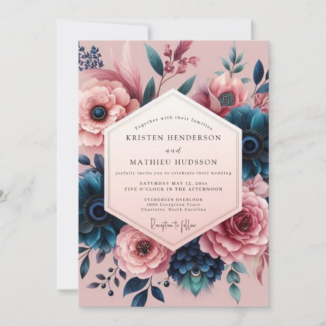Invitación Mauve Indigo Moody Bloom Wedding (Anverso)