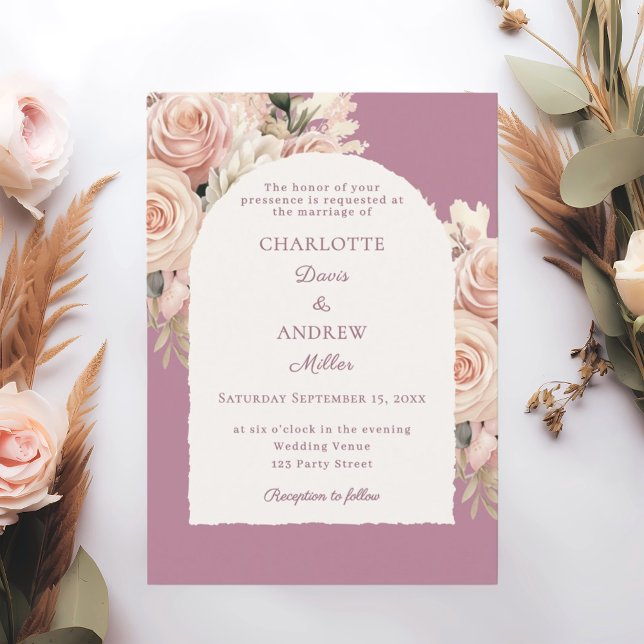 Invitación Mauve ivory dusty rose florals wedding arch (Subido por el creador)