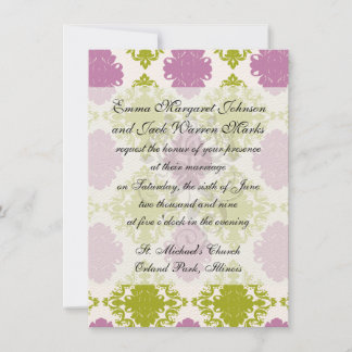 Invitación mauve lavender lima verde diamante blanco damasco