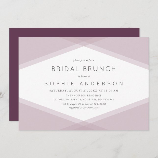 Invitación Mauve Layered Brunch Geométrico Morado Bridal (Anverso / Reverso)