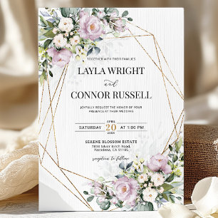 Invitación Mauve Lilac Boda floral geométrico moderno