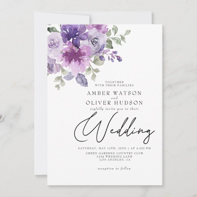 Invitación Mauve Lilac Dusty Floral Purple Garden Wedding (Anverso)