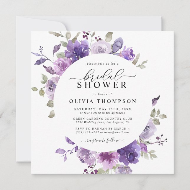 Invitación Mauve Lilac Dusty Morple Floral Bridal Shower (Anverso)