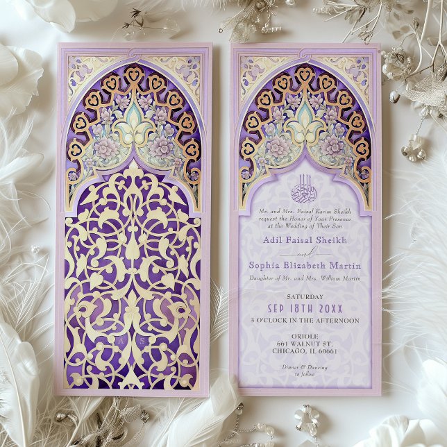 Invitación Mauve Lilac Faux Gold Boda Islámico (Subido por el creador)