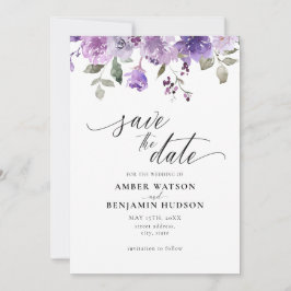 Invitación Mauve Lilac Púrpura Floral Acuarela Guardar La Fec