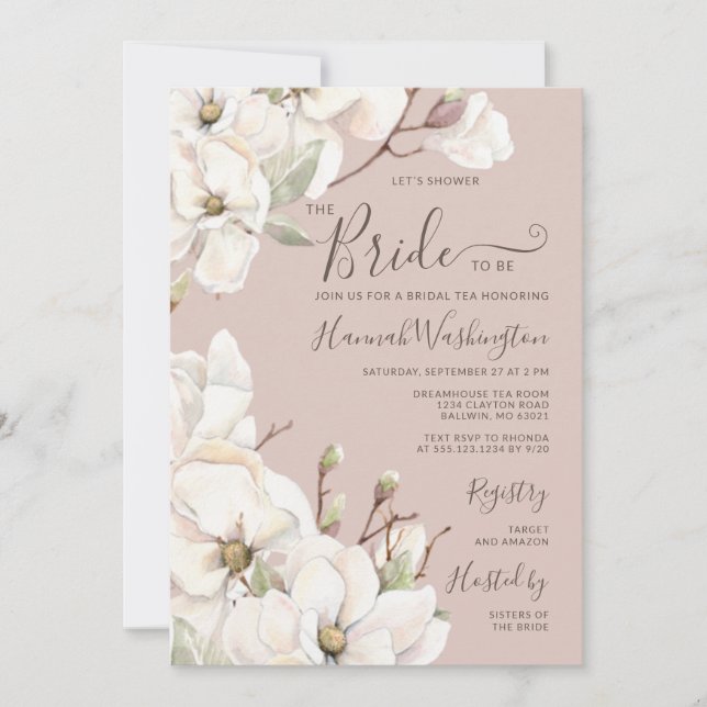 Invitación Mauve Magnolia Flor Tea de novia (Anverso)
