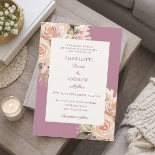 Invitación Mauve marfil florales rosa polvoriento boda
