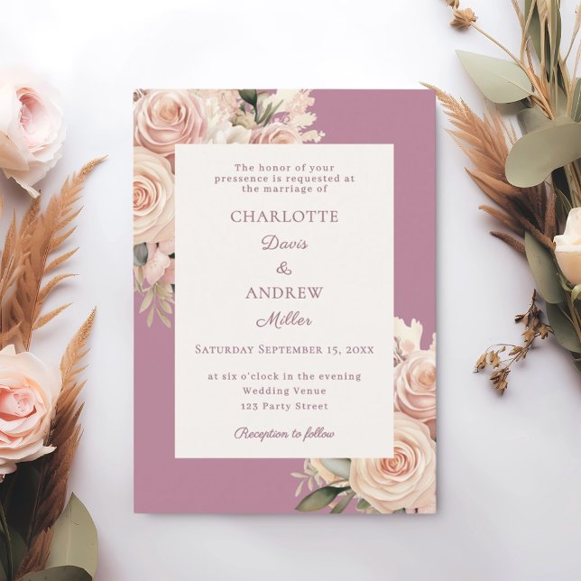 Invitación Mauve marfil florales rosa polvoriento boda (Subido por el creador)