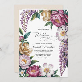 Invitación Mauve Mist, Champagne Gold & White Floral Wedding