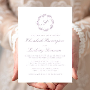 Invitación Mauve Monogram Wreath Script Boda