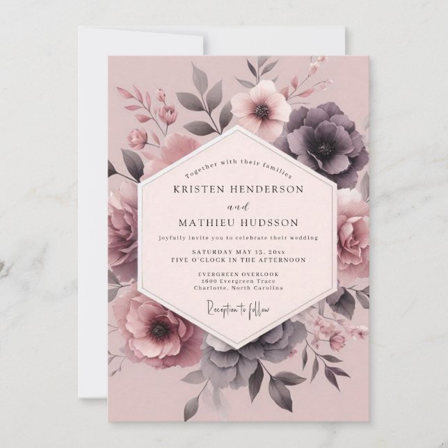 Invitación Mauve Moody Blossom Wedding (Anverso)