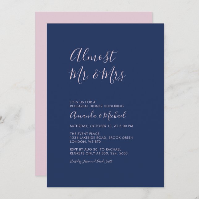 Invitación Mauve & Navy | Cena Mínima Simple De Ensayos (Anverso / Reverso)