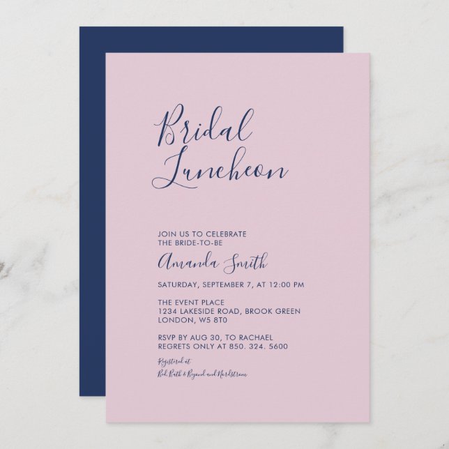 Invitación Mauve & Navy | Lunes de Novias Mínimo Simple (Anverso / Reverso)