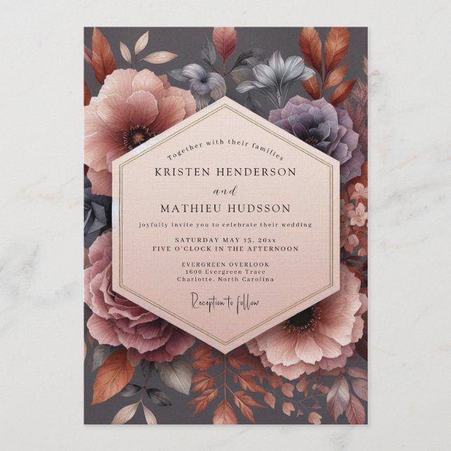 Invitación Mauve Nocturnal Bloom Wedding (Anverso)