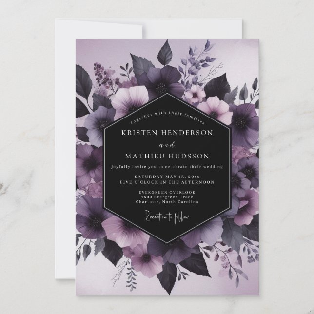 Invitación Mauve Nocturnal Flora Wedding (Anverso)