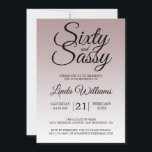 Invitación Mauve Ombre 60 y Sassy 60th Birthday Invitation<br><div class="desc">Celebra haber cumplido 60 años de estilo con este moderno diseño de cumpleaños número 60 en un fondo oscuro deauville mauve, una invitación de cumpleaños número 60 de la moda que puedes personalizar y enviar para tu celebración de cumpleaños número 60. Las palabras sesenta y sassy se configuran usando caligrafía...</div>