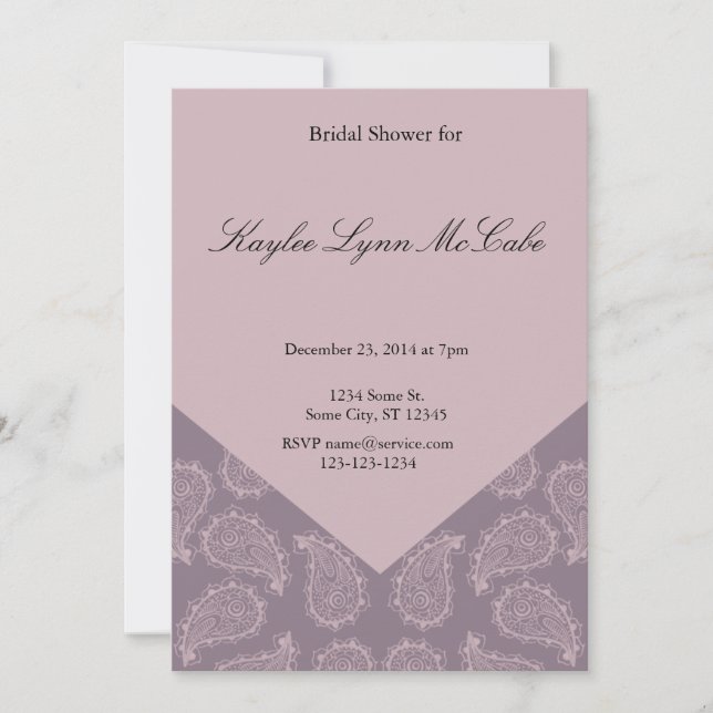 Invitación Mauve Paisley Bridal Shower (Anverso)