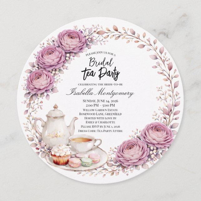 Invitación Mauve Palette Tea Party Bridal Shower (Anverso)