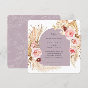 Invitación Mauve Pampas Grass Boho Floral Square Boda