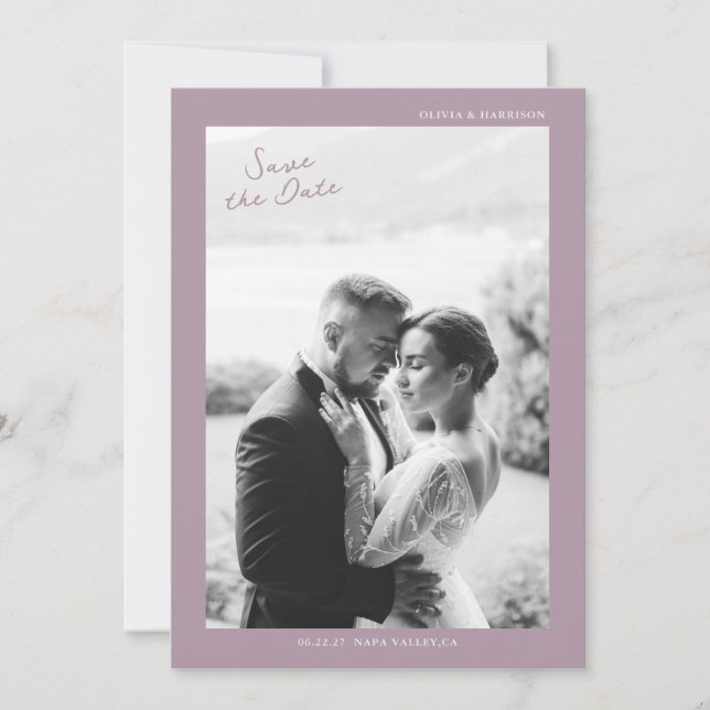 Invitación Mauve Photo Wedding Save the Date Card (Anverso)