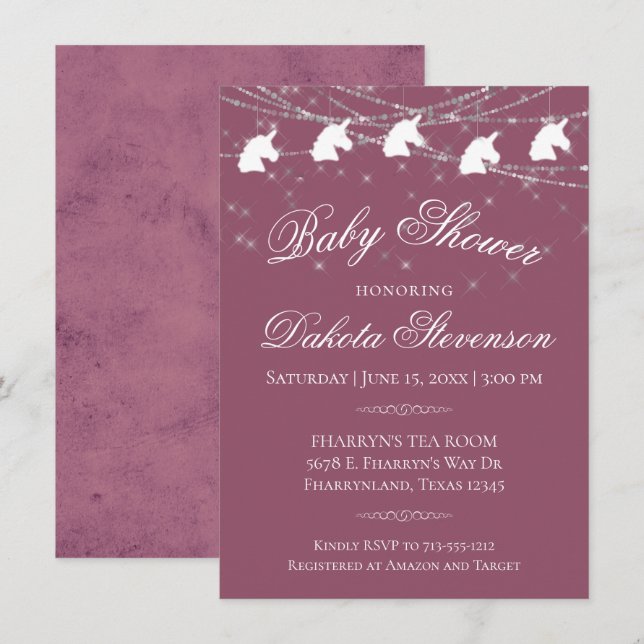 Invitación Mauve PInk Baby Shower | Iluminación de cadena de  (Anverso / Reverso)
