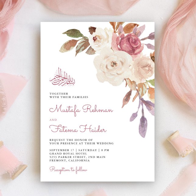 Invitación Mauve Pink Floral Bouquet Islámico Boda Musulmana (Subido por el creador)