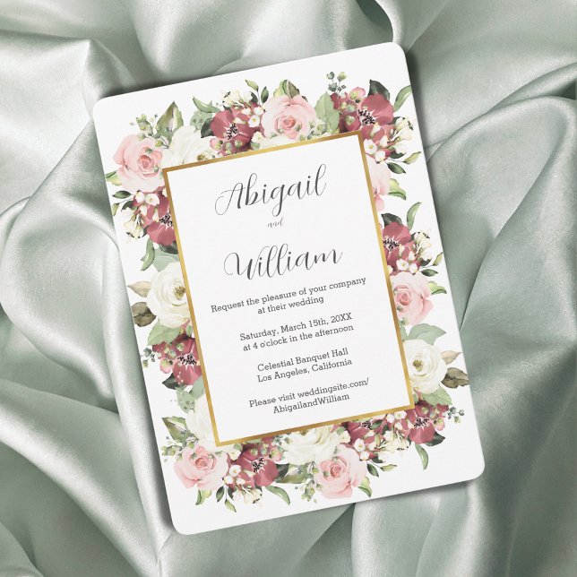 Invitación Mauve Pink Green Florals Gold Frame Boda (Subido por el creador)