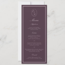 Invitación Mauve Plum Monogram Wedding Long Menu