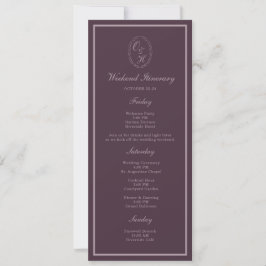 Invitación Mauve Plum Monogram Wedding Weekend Itinerary