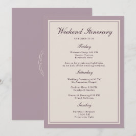 Invitación Mauve Plum Wedding Weekend Itinerary Card