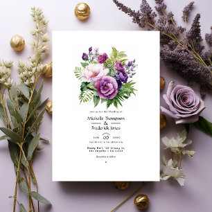 Invitación Mauve Purple and Greenery Floral Boda