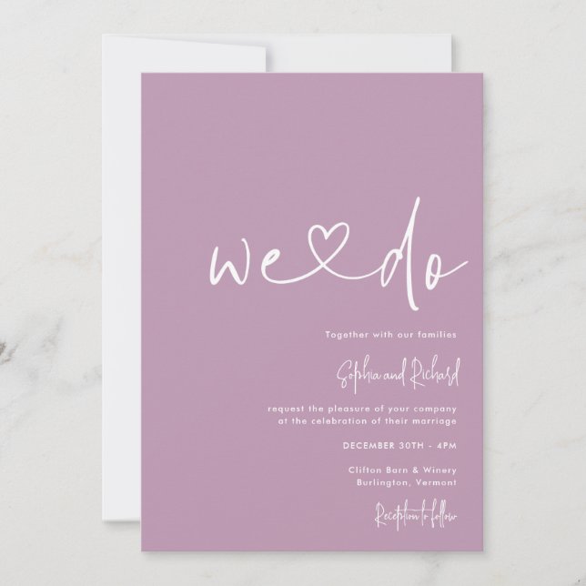 Invitación Mauve Purple Guión Minimalista Boda moderno (Anverso)