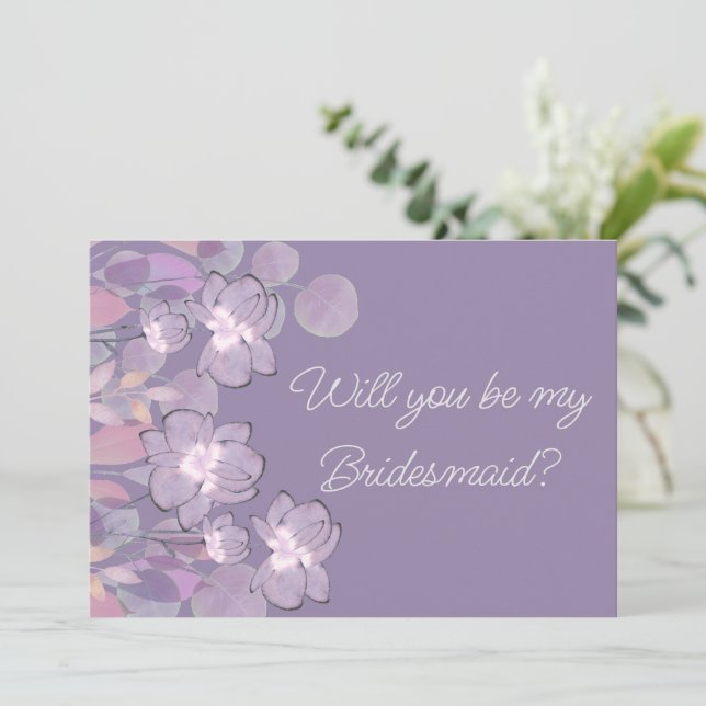 Invitación Mauve púrpura floral be bridesmaid propuesta (Anverso de pie)