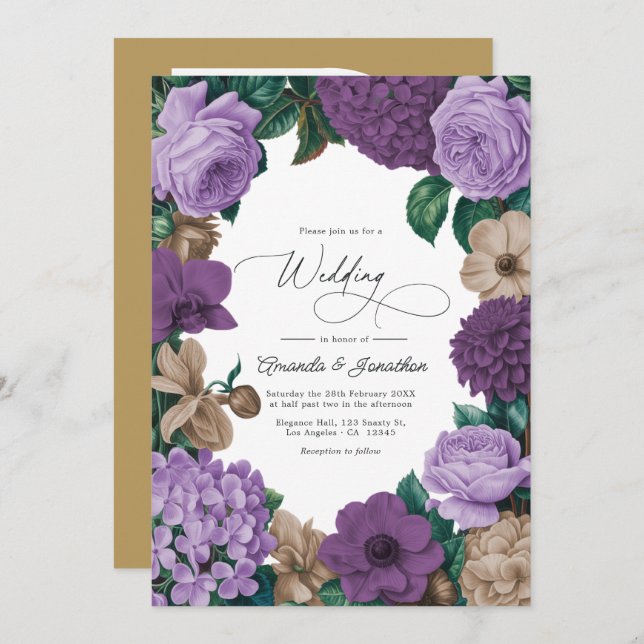 Invitación Mauve Quartz, Dusty Plum & Latte Beige Wedding (Anverso / Reverso)