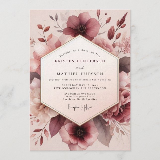 Invitación Mauve Romantic Bloom Wedding (Anverso)