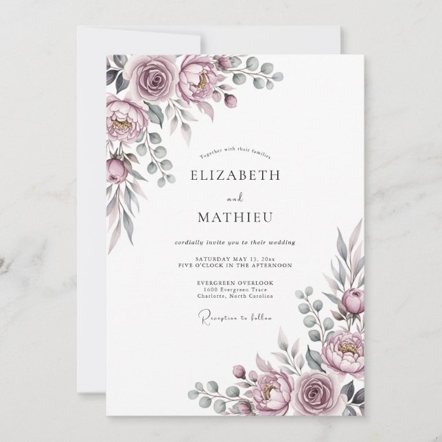 Invitación Mauve Romantic Floral Wedding (Anverso)