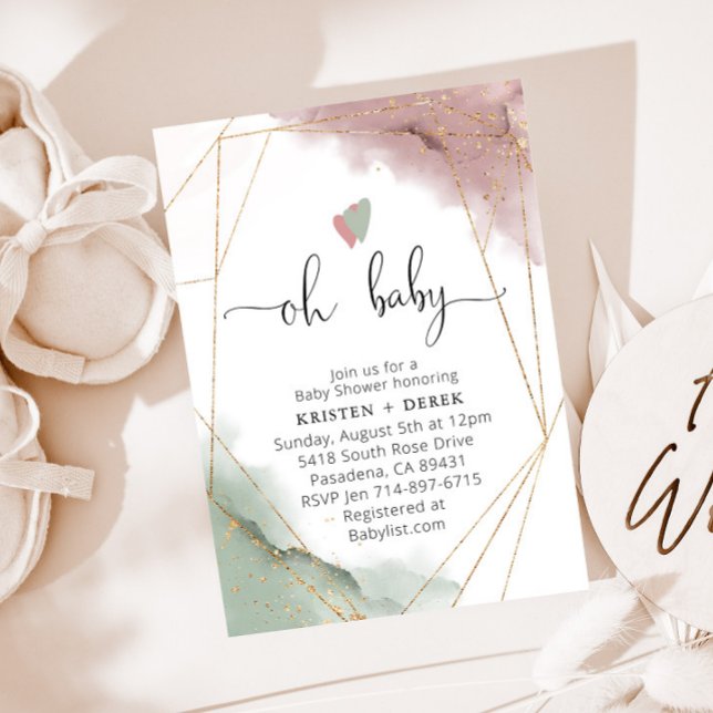 Invitación Mauve Rosa y Sage Green Watercolor Baby Shower (Subido por el creador)