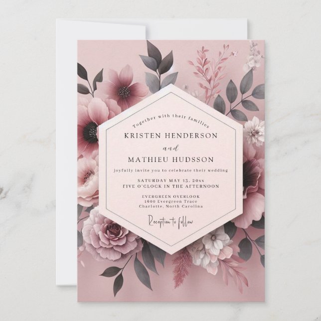 Invitación Mauve Smoky Bloom Wedding (Anverso)