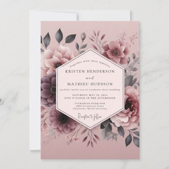 Invitación Mauve Somber Flora Wedding (Anverso)