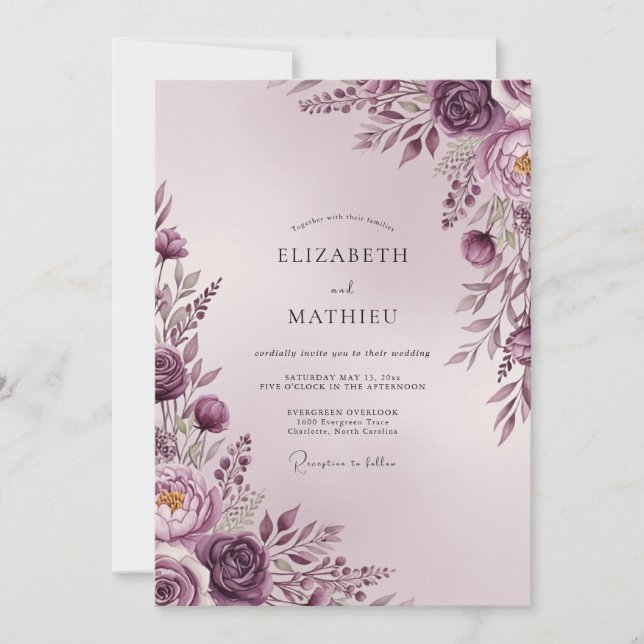 Invitación Mauve Sublime Romantic Wedding (Anverso)
