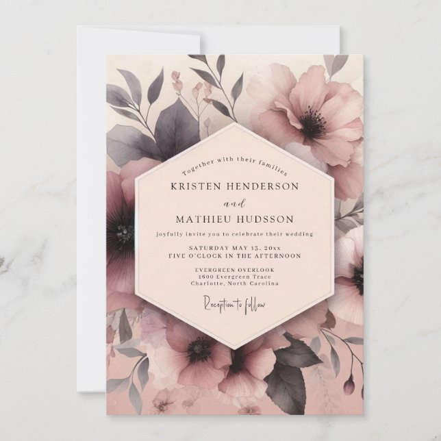 Invitación Mauve Umbral Bloom Wedding (Anverso)