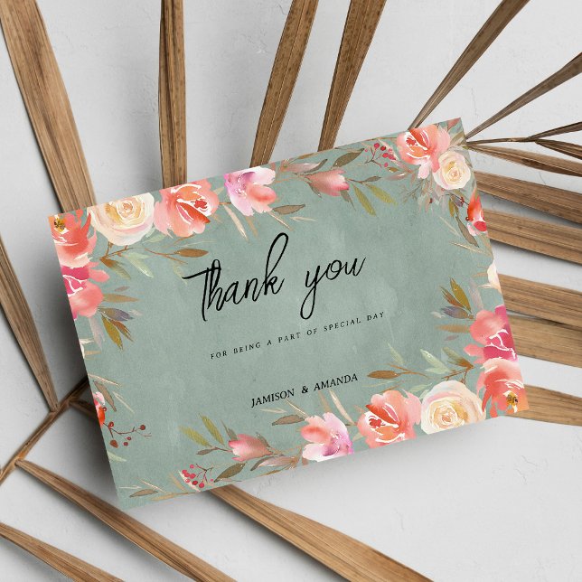 Invitación Mauve verde marfil rosa invierno Gracias (Mauve green pink ivory winter Thank You )