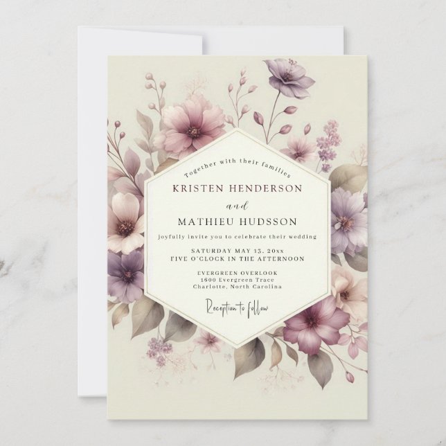 Invitación Mauve Watercolor Bloom Wedding (Anverso)