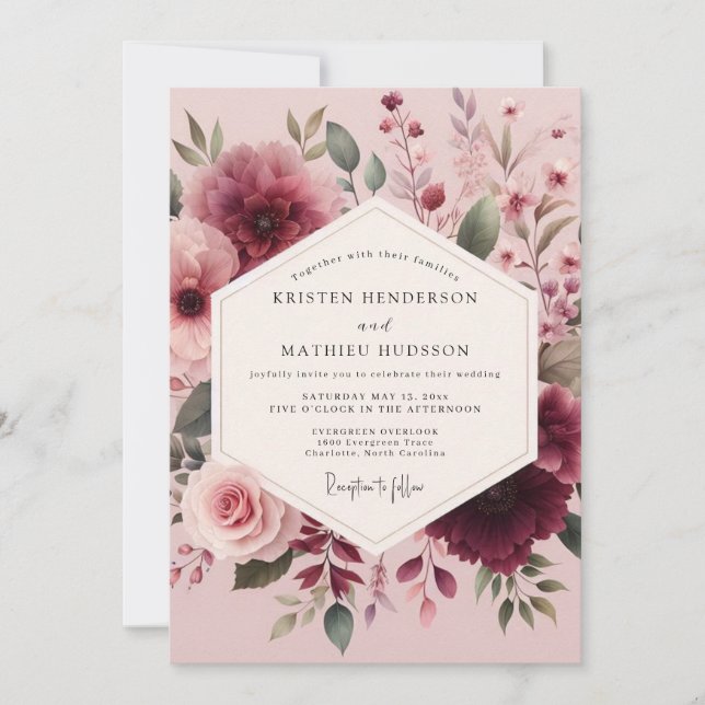 Invitación Mauve Watercolor Bloom Wedding (Anverso)