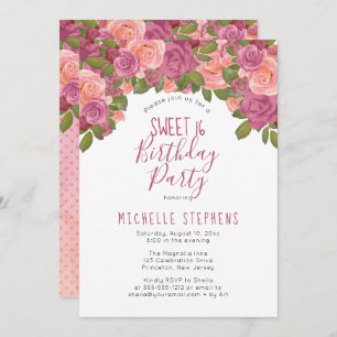 Invitación Mauve Watercolor Floral Sweet 16 Fiesta de cumplea
