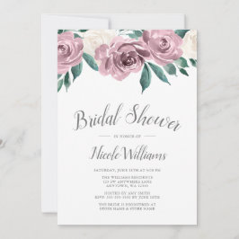 Invitación Mauve Watercolor Rosas Floral Bridal Shower