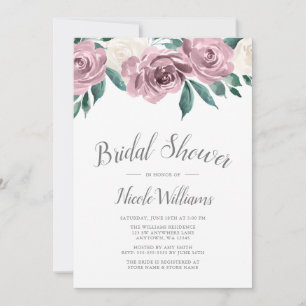 Invitación Mauve Watercolor Rosas Floral Bridal Shower