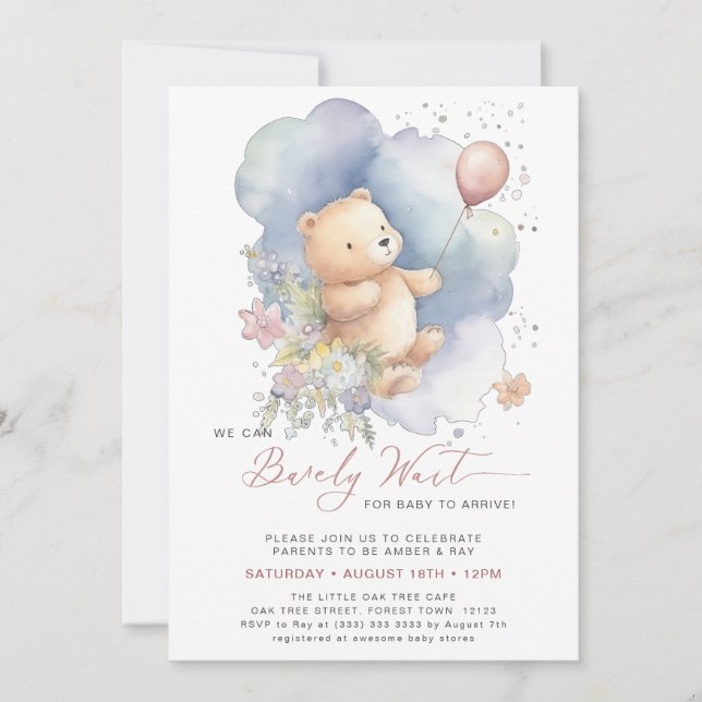 Invitación Mauve We Can Bearly Wait Chica Baby Shower (Anverso)